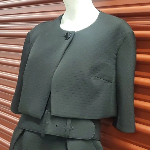 Unger Jet Black Cocktail Dress & Jacket Crop Blazer Size 10 - Picture 13 of 16